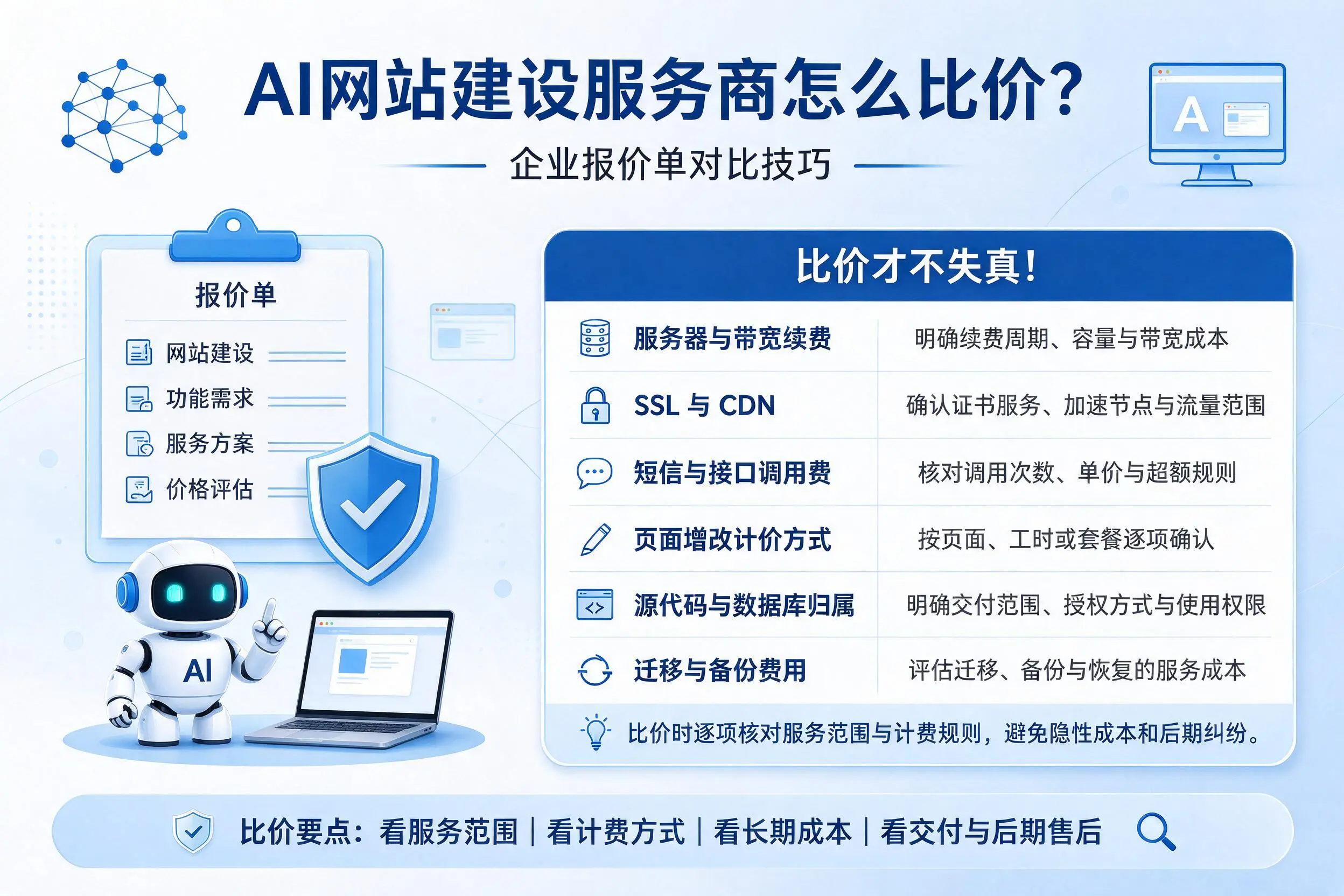 AI网站建设服务商怎么比价？长春企业报价单对比技巧