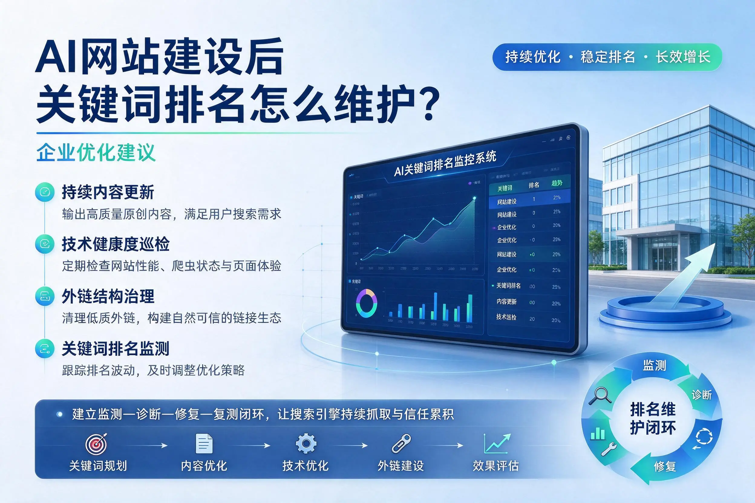 AI网站建设后关键词排名怎么维护？长春企业优化建议